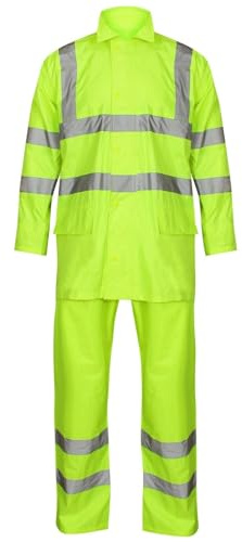Hi Vis & Plain Unisex Waterproof Rainsuit Set with Hood– 2 Piece Rain Jacket & Trousers –Workwear Wet Weather Top Bottom Suit Reflective Safety Gear for Men & Women S-4XL