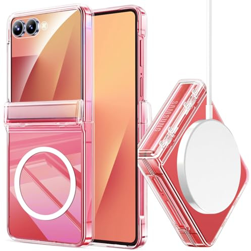 Miimall Magnetisch für Samsung Galaxy Z Flip 7 Hülle für MagSafe mit Scharnierschutz & Displayschutz, [Anti-Vergilbung] PC Klar Dünn Slim Stoßfest Kratzfest Schutzhülle für Z7 Flip7 Case Transparent