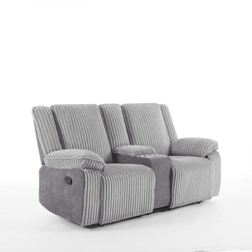 Verona 2 Seater Jumbo Cord Manual Recliner Sofa w Drinks Console (Grey)