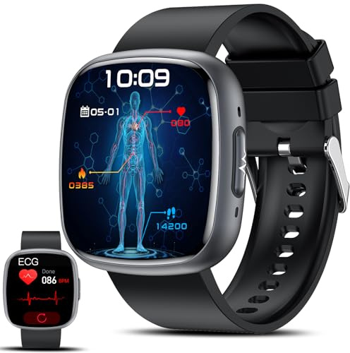 Lgnitek ECG+HRV Montre Connectée avec 𝐆𝐥𝐲𝐜é𝐦𝐢𝐞/IMC/Acide Urique/Lipides, 1,75'' HD Smartwatch avec 24H Τе𝐧ѕіо𝐧 Αrтérіеllе/Cardiofrequenceme, Moniteur de Sommeil, Appel d'urgence SOS
