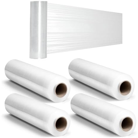 Rollo de film retráctil para palés (75cm,100cm), estirable, de grado industrial, resistente al agua y a la humedad, para equipaje, almacenamiento y estabilización de palés.(Size:75cm x 4 Rolls)