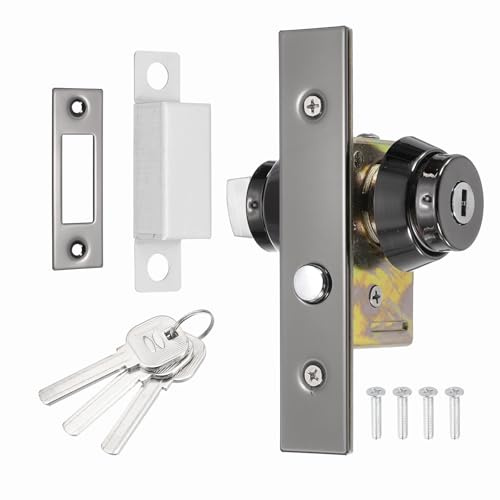 PATIKIL Cerradura De Mortaja Para Puerta De Comercio, Cerradura De Pomelo Circular Para Puerta Central Con Marco De Vidrio Con Mecanismo De Bloqueo Interno Y 3 Llaves, Negro