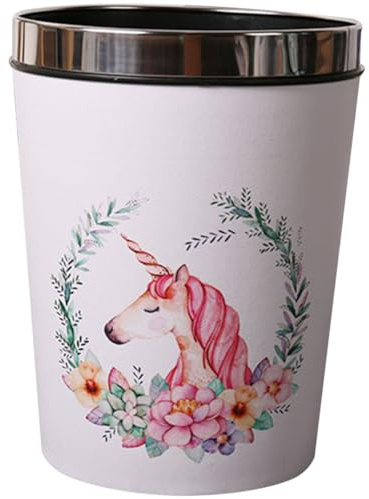 JOINPAYA Trash Can Wastebasket 12L Unicorn Design for Room Household Waste Paper Bin Round Shape