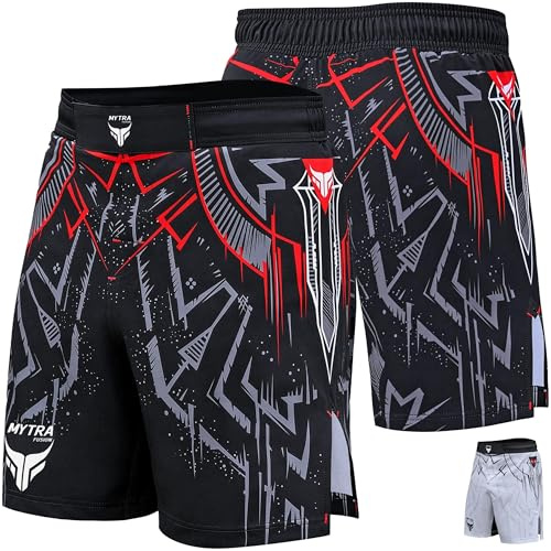 MMA Shorts Uomo Pantaloncini Cage Fighting per Bodybuilding, Allenamento Kickboxing Grappling Sport da Combattimento Muay Thai e Arti Marziali (IT, Testo, XL, Regular, Regular, Nero/Rosso)