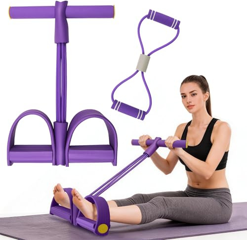 Magtränare, Sit Up träningsutrustning, bodybuilding expanderare, 6 rör, elastiskt dragrep med 8-formade motståndsband, multifunktionell, helkroppstränare för hem, fitness, yoga träning (lila)