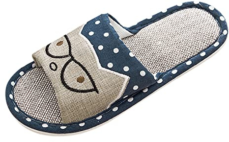 Genérico zapatillas verano mujer casa antideslizantes, de lino y algodón, para interior, para el, con punta abierta, zapatos transpirables para dormitorio para mujer (Navy, 44)