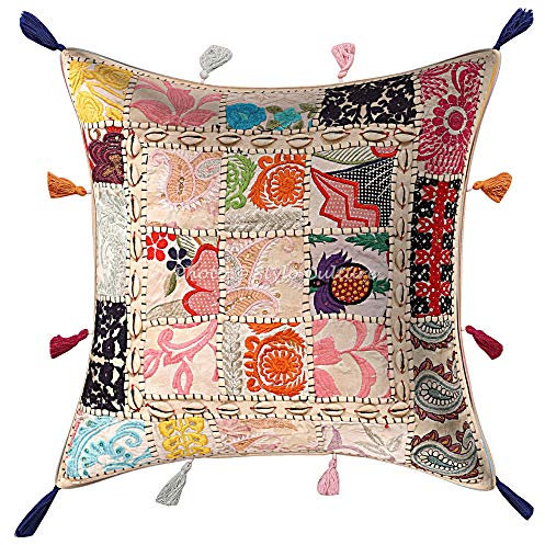 Stylo Culture Bohemio Fundas De Almohadones Decorativa 43x43 cm Algodón Floral Forros para Cojines Sofa Blanco 17x17 Inch Patchwork De Cauri Vintage Cuadrado sobre Funda Cojin Cama - 1 Pc