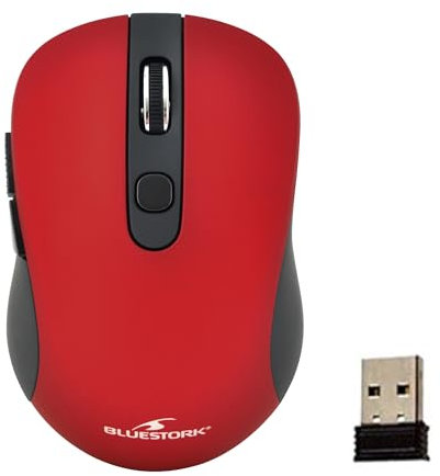 BLUESTORK Souris sans Fil 6 Boutons Rouge métal- 2,4 GHz - Jusque 1600 Dpi - Compatible Windows et Mac (Rouge)