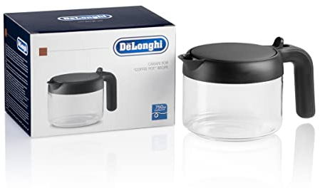 De'Longhi Kaffeekanne DLSC021, Glaskaraffe mit klappbarem Kunststoffdeckel, Zubehör für Kaffeevollautomaten mit Kannenfunktion, Fassungsvermögen 750 ml für bis zu 6 Tassen, spülmaschinenfest, Schwarz