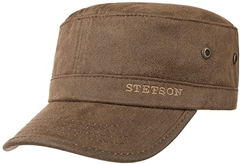 Stetson Stampton Army Cap Herren Baumwolle UV-Schutz 40+ Größenverstellbar Leder-Optik Luftösen Schirm 6.5 cm Frühling Sommer braun S (54-55 cm)