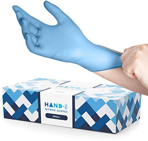 HandE Nitrile Disposable Gloves Small Blue Pack of 100 Powder-Free Latex Free Medical Examination Gloves with Textured Fingertip Grip Cleaning Salon Painting