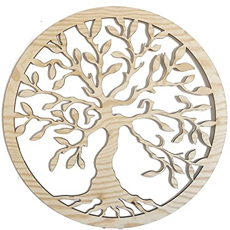 Pet-Jos Baum des Lebens Wanddeko Naturholz Baum Wanddekoration Tree of Life Wooden Wall Decoration Family Wall Art Geometrische Ornamente Minimalistische Wandkunst Hängende Dekoration