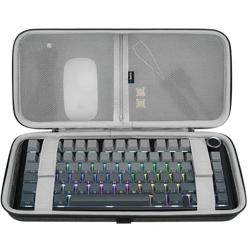 GEEKRIA 75% 84-Key Gaming Keyboard Case, Hard Shell Travel Carrying Bag, Compatible with Keychron K2 / K2 HE, Logitech POP Keys/MX Mechanical Mini, Aula F75 Pro / F75 75% (Extra Space)