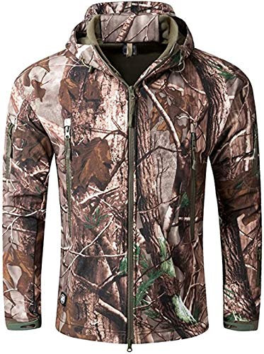 FENG Taktisk jacka herr Softshelljacka Militär kamouflagejacka Vattentät Softshell Fleece höst vinterjacka (Black Pattern,XL)