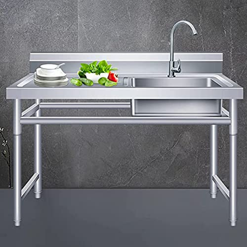 BEZAX Spülbecken Edelstahl,Mobiles Spültisch,Spüle Mit Halterung Und Ablaufsystem,Integrierte Spüle Mit Wasserhahn Und Plattform,Geeignet Für Garten Restaurant Kantine Wäsche,Rightsink-0.8mm
