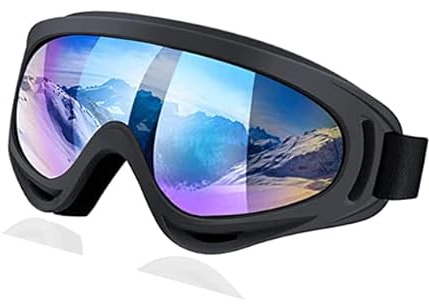 Maschere da Sci, Unisex Occhiali da Sci OTG, Anti Nebbia Occhiali da Neve, Occhiali da Moto, Anti-UV Antivento Sunglasses, Alta Chiarezza Ottica, Casco Compatibile, per Uomo Donna Adulto Giovane