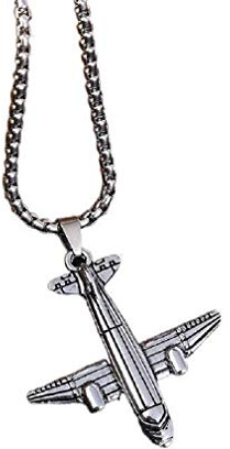 Flugzeug Halskette für Männer Jungen, Punk Rock Flugzeug Anhänger Halskette mit 27,6 Kette, Hip Hop Halskette, Pilot Amulett Halskette, Flugbegleiter Schmuck Geschenk für Flugreisende
