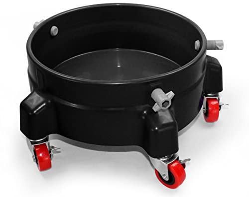Heavy Duty Car Wash Bucket Dolly with 360° Swivel Casters | Fits 3.5–7 Gallon Buckets | 300 lb Capacity | Soap Holder | Rolling Pail Stand for Auto Detailing |Black