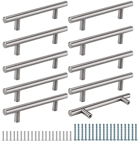 AIMEKE 10 Stück Möbelgriffe 128mm Lochabstand Schrankgriffe Silber Türgriffe Küche Schrankgriffe Edelstahl Küchengriffe Gebürstet Schubladengriffe T Stangengriff