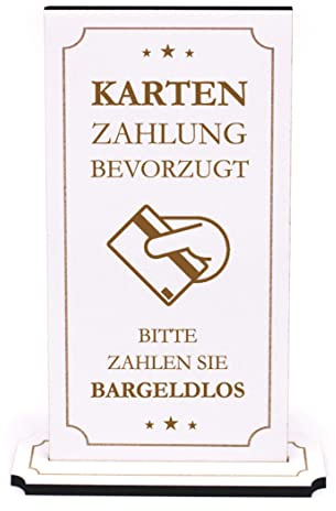 Aufsteller Kasse Bezahlen - Kartenzahlung bevorzugt, Bitte zahlen Sie Bargeldlos - Infoaufsteller Schild Kreditkartenzahlung Hinweisschild Kein Bargeld 10 x 20 cm
