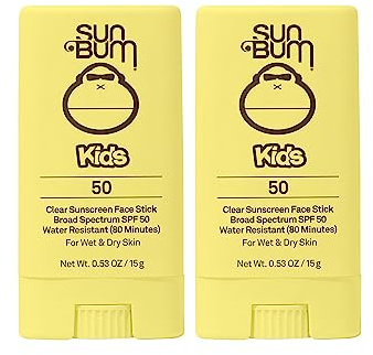 Sun Bum Kids SPF 50 Clear Sunscreen Face Stick | Wet or Dry Application | Hawaii 104 Act Compliant (Octinoxate & Oxybenzone Free) Broad Spectrum UVA/UVB Sunscreen | 0.53 oz (Pack of 2)