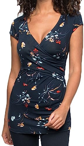 Buliezy Maternité Allaitement Chemise croisée à Manches Courtes et col en V Solide Enceinte T-Shirt de Grossesse - Allaitement Blouses
