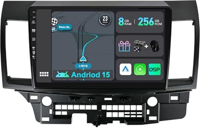 YUNTX [8GB+256GB] Android 15 Autoradio per Mitsubishi Lancer(2008-2016)-[Incorporato Carplay/Android Auto/DSP/GPS]-9 Pollice IPS 2.5D Touch Screen-CAM+MIC-DAB/AHD Camera/Bluetooth 5.0/Mirror Link