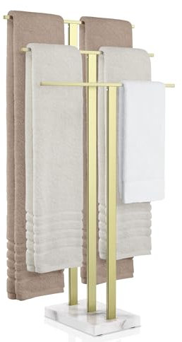 KES Or Porte-Serviettes sur Pied avec Base en Marbre Porte Serviettes 3 Barres Salle de Bain Acier Inoxydable 18/8 Or Brossé, BTH217S3-BZ