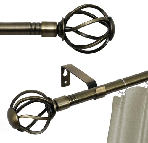 Asta per tenda lunga in ottone anticato da 182,9-365,8 cm, 1,5 cm, con terminali intrecciati, asta per tende resistente, per patio, porta scorrevole in vetro, camera da letto, soggiorno, in ottone
