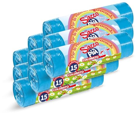 HOME LINE - 135 Sacchetti Spazzatura 40 Litri - 55x65 cm, Anti odore con Maniglie Tira e Chiudi | Buste Pattumiera per Raccolta Differenziata - Anti goccia, Ultra Resistenti Colore Blu