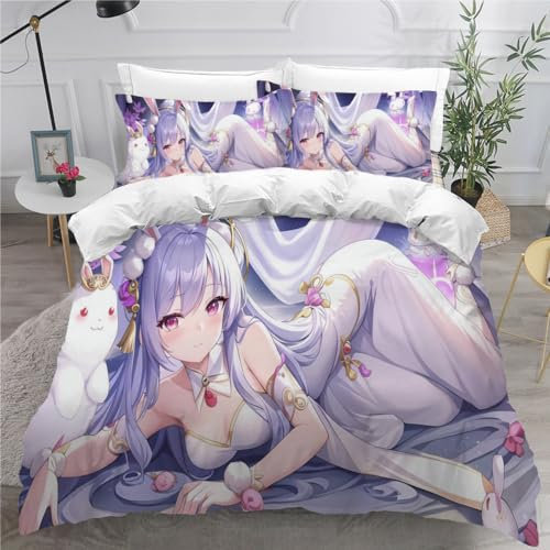 DILANI Bettwäsche 135x200 Winter Anime Frau Bettwäsche-Sets 3 Teilig 3D Japanische Comics Sexy Bettbezug Weich Mikrofaser Bettbezüge mit Reißverschluss und Kissenbezug 80x80cm für Erwachsene Kinder