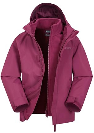 Mountain Warehouse Fell Kids 3 in 1 Jacket - Water-Resistant Triclimate Raincoat, Detachable Inner Coat & Packaway Hood - Spring Summer, Walking, Hiking & Outdoors Grape Kids Size 7-8 Years