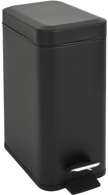 SVITA STM5 Mülleimer pulverbeschichteter Stahl Treteimer Tretmülleimer Kosmetikeimer Abfalleimer klein schmal 5l inkl. Inneneimer Softclose-Deckel Fußpedal freistehend rechteckig Bad Küche Schwarz