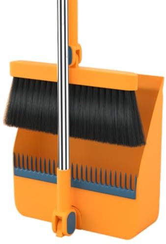 NIBHZ Escoba con Palo Largo Extensible y Recogedor de Pie Plegable para Limpiar, Escoba de Goma y Recogedor Basura, para Hogar, Oficina y Uso en Exteriores,Orange