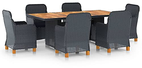 SECOLI Gartenmöbel Set 6 Personen Rattan Garten Essgruppe 6 Personen gartenmöbel Set 6 stühle mit Tisch Balkonmöbel-Dunkelgrau und Braun-7-tlg