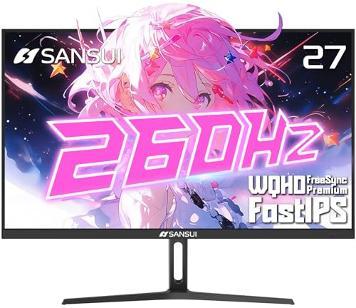 SANSUI Gaming Monitor 27 1440p 260hz/240hz WQHD 2K - Fast IPS 1ms FreeSync Premium 丨DCI-P3 98% 丨sRGB130% 丨HDR10 丨2×DisplayPort 1.4丨2×HDMI2.0 PC Gaming Monitor with Crosshair