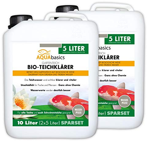 AQUAbasics Gartenteich Bio-Teichklärer für kristallklares Wasser ohne Chemie - befreit den Teich von grünem und trübem Teichwasser, natürlicher Teich-Klärer, Größe:10 Liter