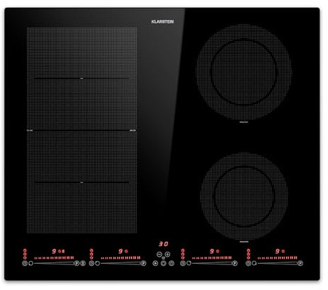 Klarstein Plaque induction en Céramique de 7200W, Plaque de Cuisson Électrique, 4 Feux, Tables de Cuisson, Plaques Chauffantes Flex Zone