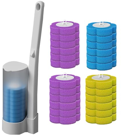 Escobilla de WC desechable, Escobilla de baño desechable con 30 Cabezales de Recambio, Escobilla de WC y Juego de Tapa de Asiento Set de Accesorios de baño Menaje (Blanco)