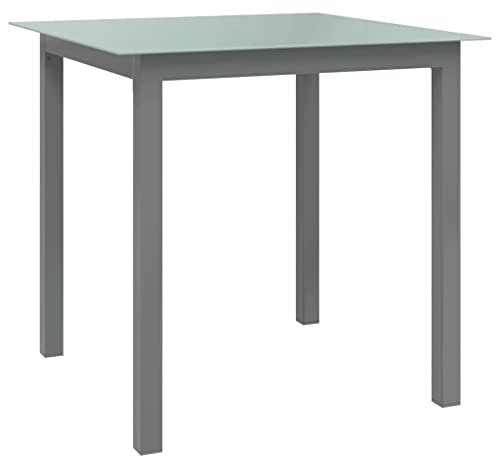 SDWEHO7 Gartentisch mit Glasplatte, Terrassentisch Balkontisch Wetterfest Garten Balkon Esstisch, Aluminiumgestell, Hellgrau 80x80x74 cm