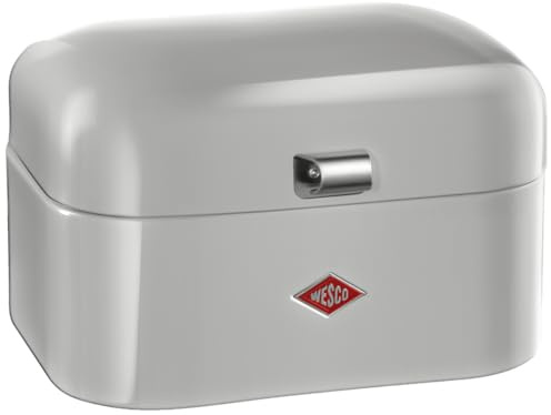 WESCO Single Grandy Brotkasten in der Farbe grau, pulverbeschichtetes Stahlblech, Lüftungslöcher und stabiler Handgriff, 22 x 26,8 x 17,5 cm