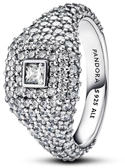 PANDORA Timeless Pavé-Quadrat Cocktailring aus Sterling Silber mit Zirkonia, Größe: 56, 193556C01-56