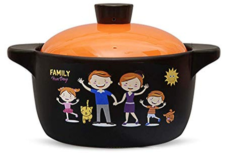 CRBUDY Casseruola per Uso Domestico Pentola in Terracotta Casseruola in Ceramica biauricolare con Coperchio Pentole Decorazione con Motivo a Cartoni Animati Pentola in terracot