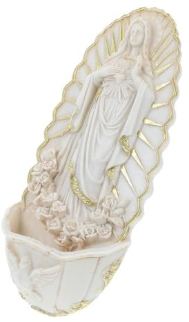 Warmhm Bénitier Mural Catholique en Résine Guadalupe Fontaine d'eau Bénite Décorative pour Entrée Décoration Murale D'église Suspendue Usage Religieux Et Premier Sacrement