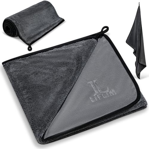LIFLIM XXL Autotrockentuch 90x60 cm – Mikrofaser Trockentuch 600 GSM – Profi Car Drying Towel – Fusselfreies & Lackschonendes Abtrockentuch – Großes Mikrofasertuch für KFZ Autopflege