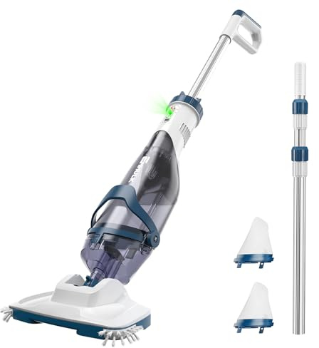 ENHULK Poolsauger Akku, Betriebsdauer bis zu 70 Minuten, Absaugung bis zu 4200L/H, 34cm breiter Kopf, XL-Auffangkapazität, mitgelieferte Teleskopstiel, Ideal für Aufstellpool usw - PC18