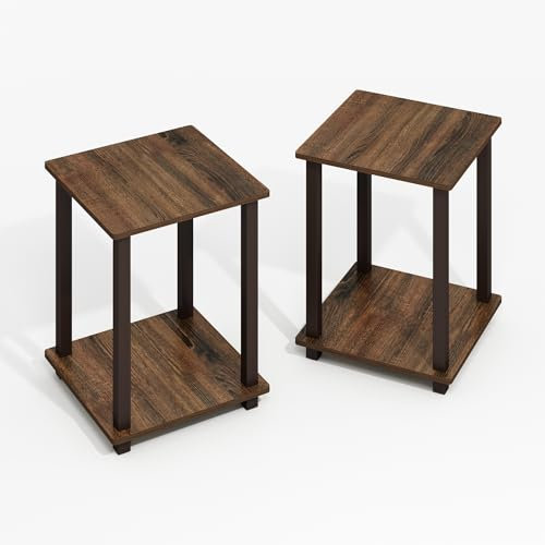 Furinno Lot de 2 tables bout de canapé simples, noyer noir/marron
