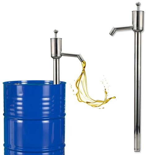 AMUFJJ Stainless Steel Manual Oil Transfer Hand Pump, 55 Gallon Drum Tank Tool & Push-on Drum Rotary Barrel Pump with Flexible Hose, Ideal for Transferring Oil/Water