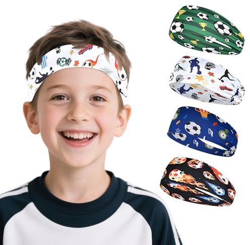 Pannband för barn, 4 stycken fotboll barn pannband baby pojke, tunn, ultralätt och elastiskt hårband pojke, sportpannband för löpning fotboll cykling