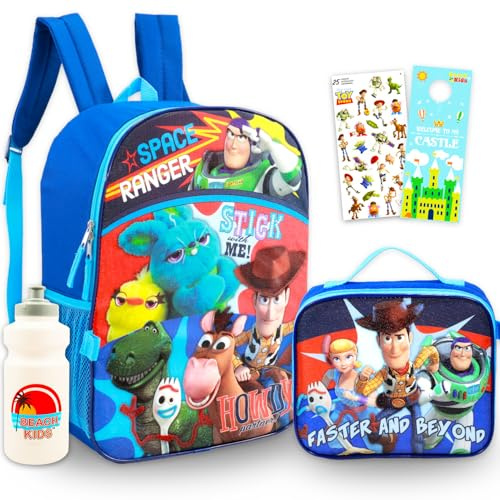 Zaino Toy Story con set portapranzo – Bundle con zaino Disney da 40,6 cm, borsa per il pranzo, bottiglia d'acqua, adesivi, molto altro | Toy Story Forniture scolastiche per bambini